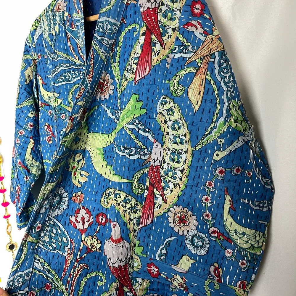 Kantha Robe Jacket Floral Kantha Robe Exotic Bird Lover Warm Gift